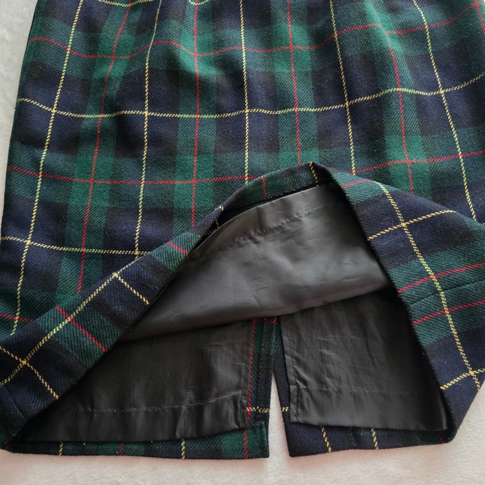Vintage Katie Brooke Plaid Wool Blend Pencil Skirt Green Navy Tartan Size 14 - Picture 8 of 14